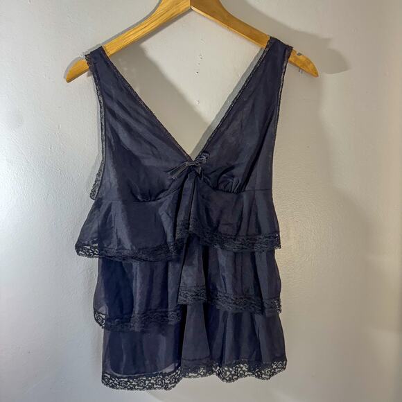 Black Tiered Ruffle Babydoll Camisole Top M/L | Coquette Fairycore Mesh Lingerie - Picture 1 of 5